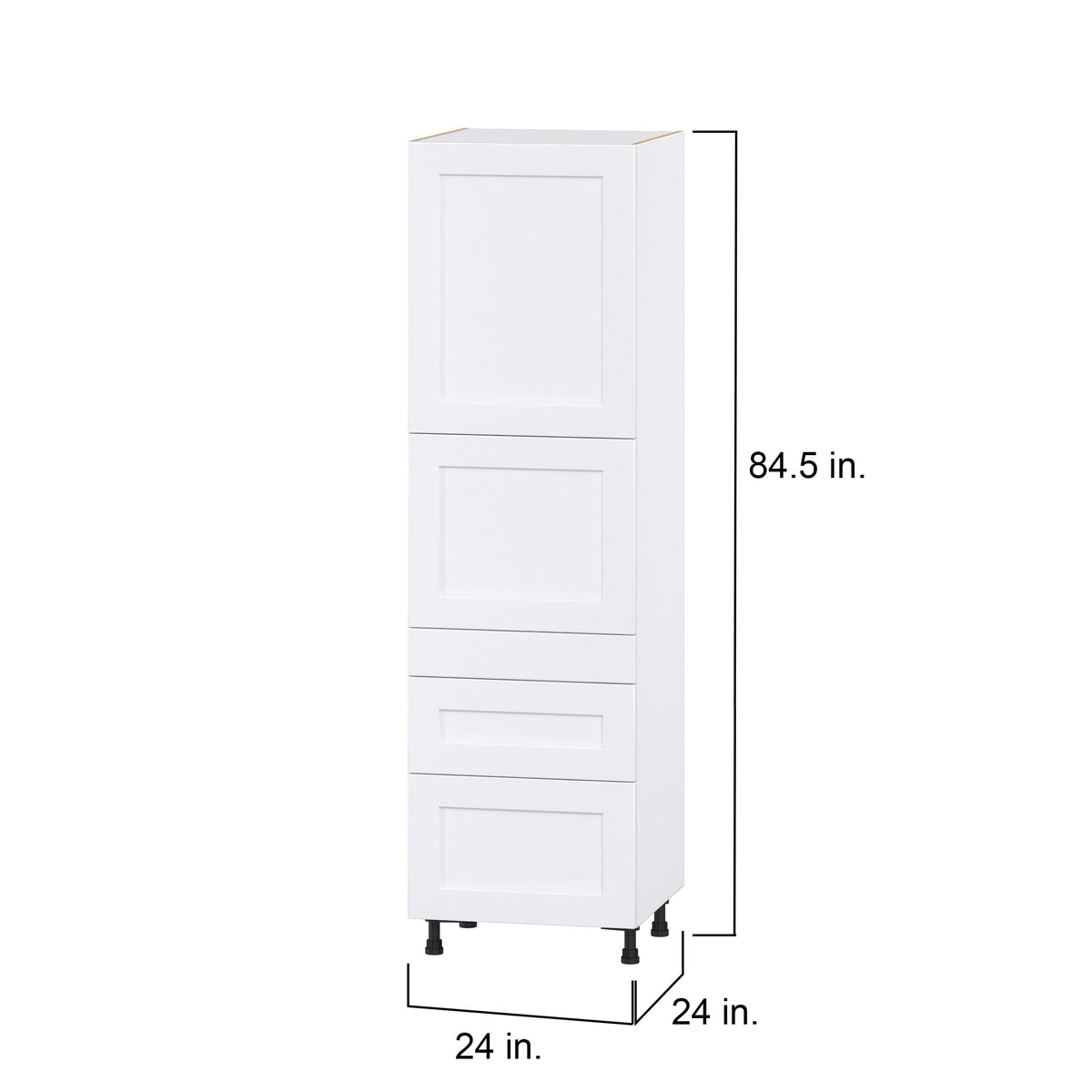 Hugo&Borg Jolie 24-in W x 84.5-in H x 24-in D Warm White 3-Drawers Pantry Fully Assembled Cabinet (Flat Panel Shaker Style)