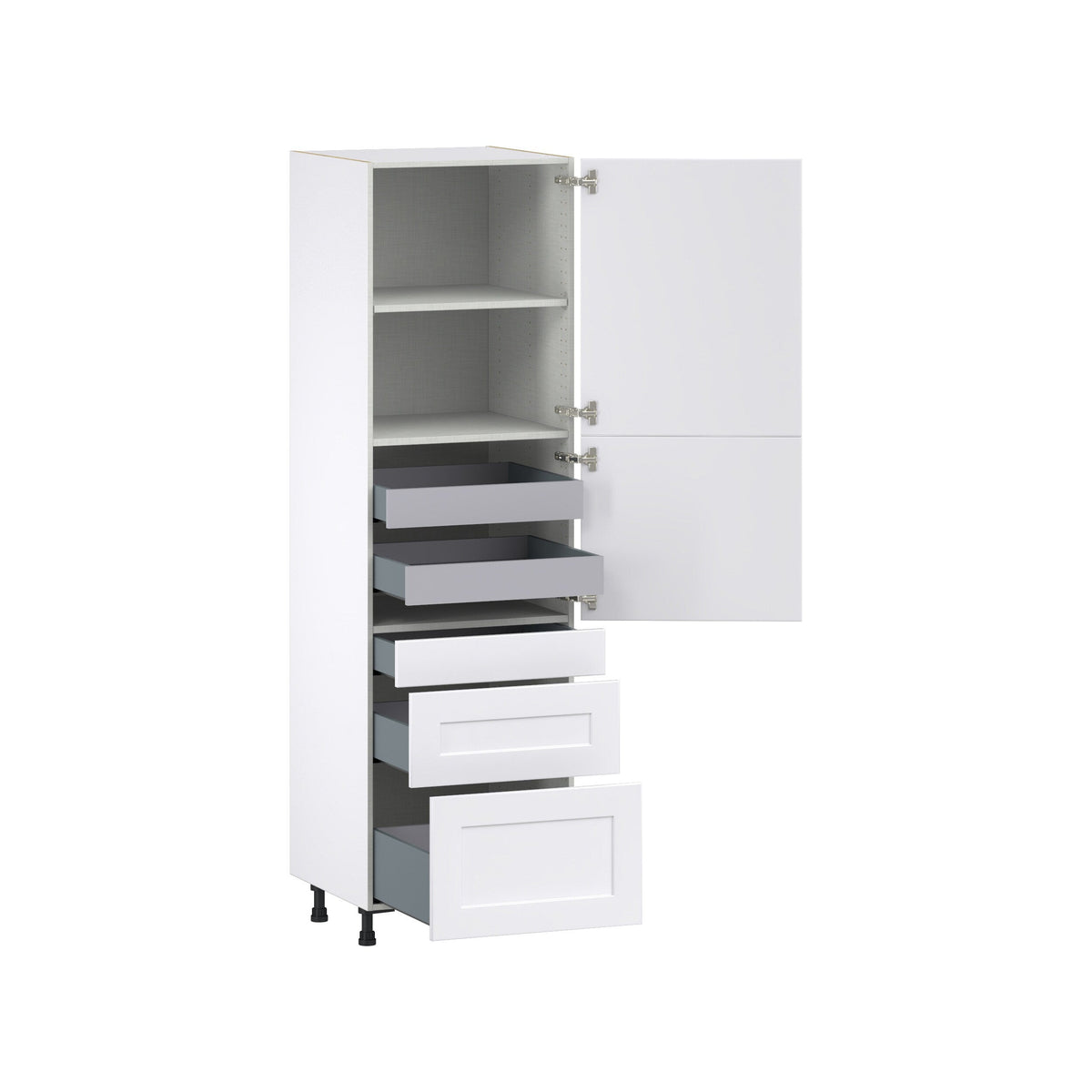 Hugo&Borg Jolie 24-in W x 84.5-in H x 24-in D Warm White 3-Drawers Pantry Fully Assembled Cabinet (Flat Panel Shaker Style)