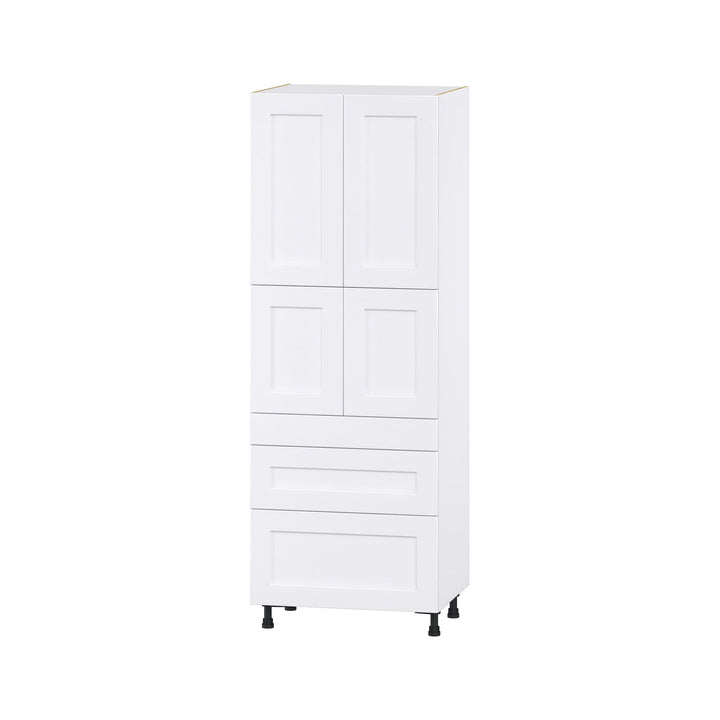 Hugo&Borg Jolie 30-in W x 84.5-in H x 24-in D Warm White 3-Drawers Pantry Fully Assembled Cabinet (Flat Panel Shaker Style)