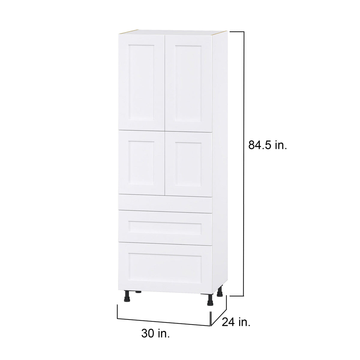 Hugo&Borg Jolie 30-in W x 84.5-in H x 24-in D Warm White 3-Drawers Pantry Fully Assembled Cabinet (Flat Panel Shaker Style)