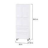 Hugo&Borg Jolie 30-in W x 84.5-in H x 24-in D Warm White 3-Drawers Pantry Fully Assembled Cabinet (Flat Panel Shaker Style)