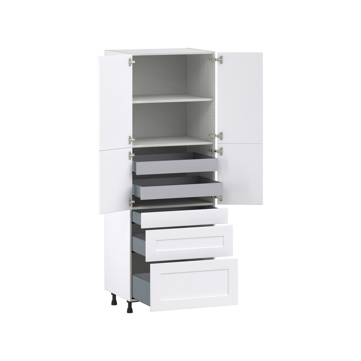 Hugo&Borg Jolie 30-in W x 84.5-in H x 24-in D Warm White 3-Drawers Pantry Fully Assembled Cabinet (Flat Panel Shaker Style)