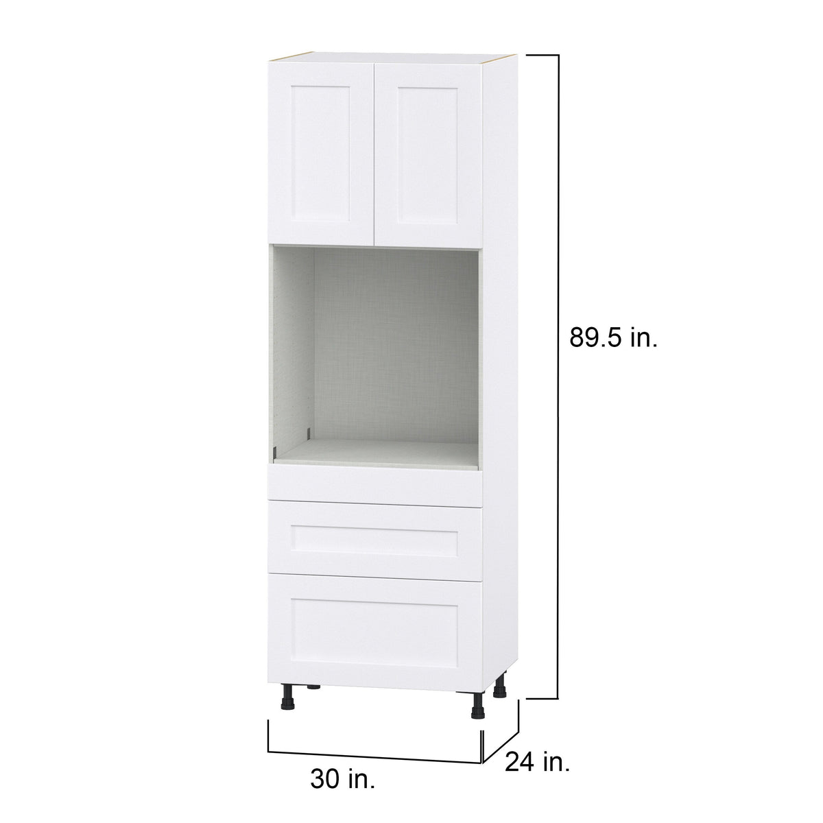 Hugo&Borg Jolie 30-in W x 89.5-in H x 24-in D Warm White 3-Drawers Single Oven Base Fully Assembled Cabinet (Flat Panel Shaker Style)
