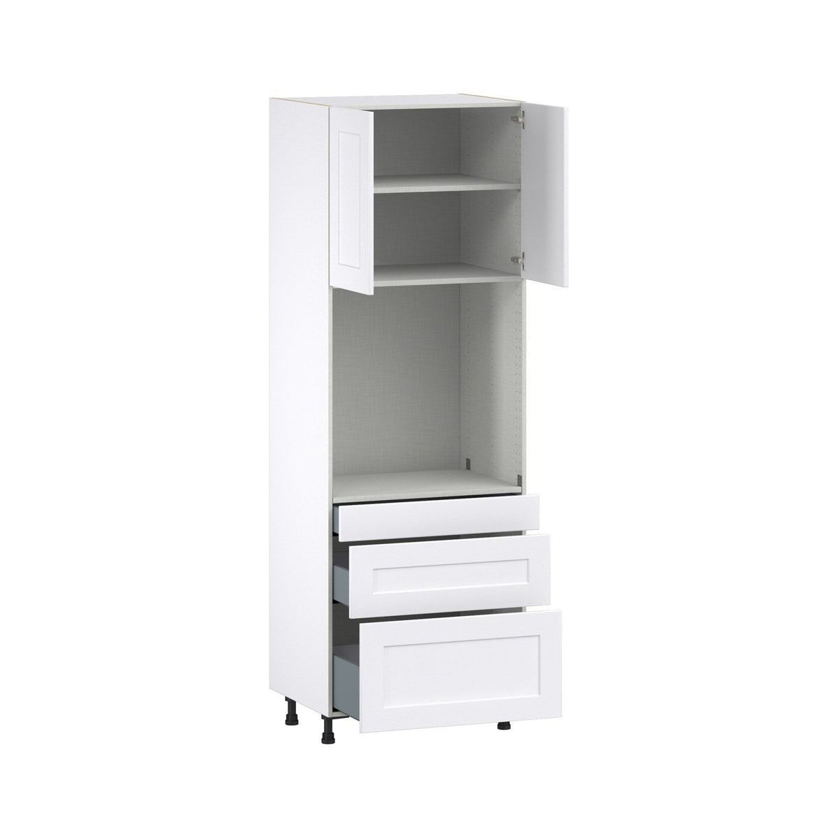 Hugo&Borg Jolie 30-in W x 89.5-in H x 24-in D Warm White 3-Drawers Single Oven Base Fully Assembled Cabinet (Flat Panel Shaker Style)