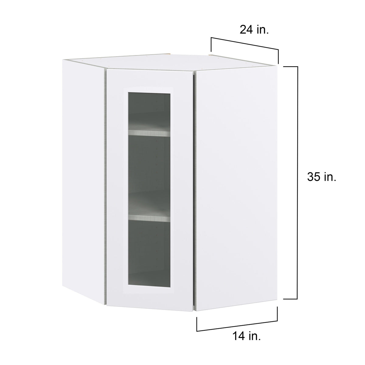 Hugo&Borg Jolie 24-in W x 35-in H x 14-in D Warm White Blind Corner Wall Fully Assembled Cabinet (Glass Panel Shaker Style)