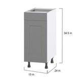 Hugo&Borg Beaumont 15-in W x 34.5-in H x 24-in D Slate Gray 1-Drawer Base Fully Assembled Cabinet (Flat Panel Shaker Style)