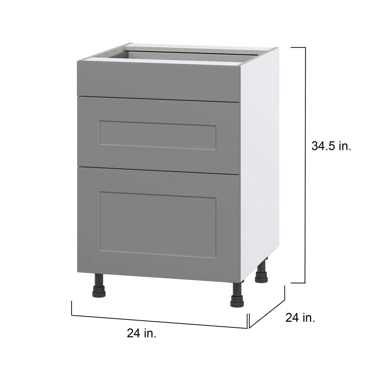 Hugo&Borg Beaumont 24-in W x 34.5-in H x 24-in D Slate Gray 3-Drawer Base Fully Assembled Cabinet