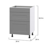 Hugo&Borg Beaumont 24-in W x 34.5-in H x 24-in D Slate Gray 3-Drawer Base Fully Assembled Cabinet
