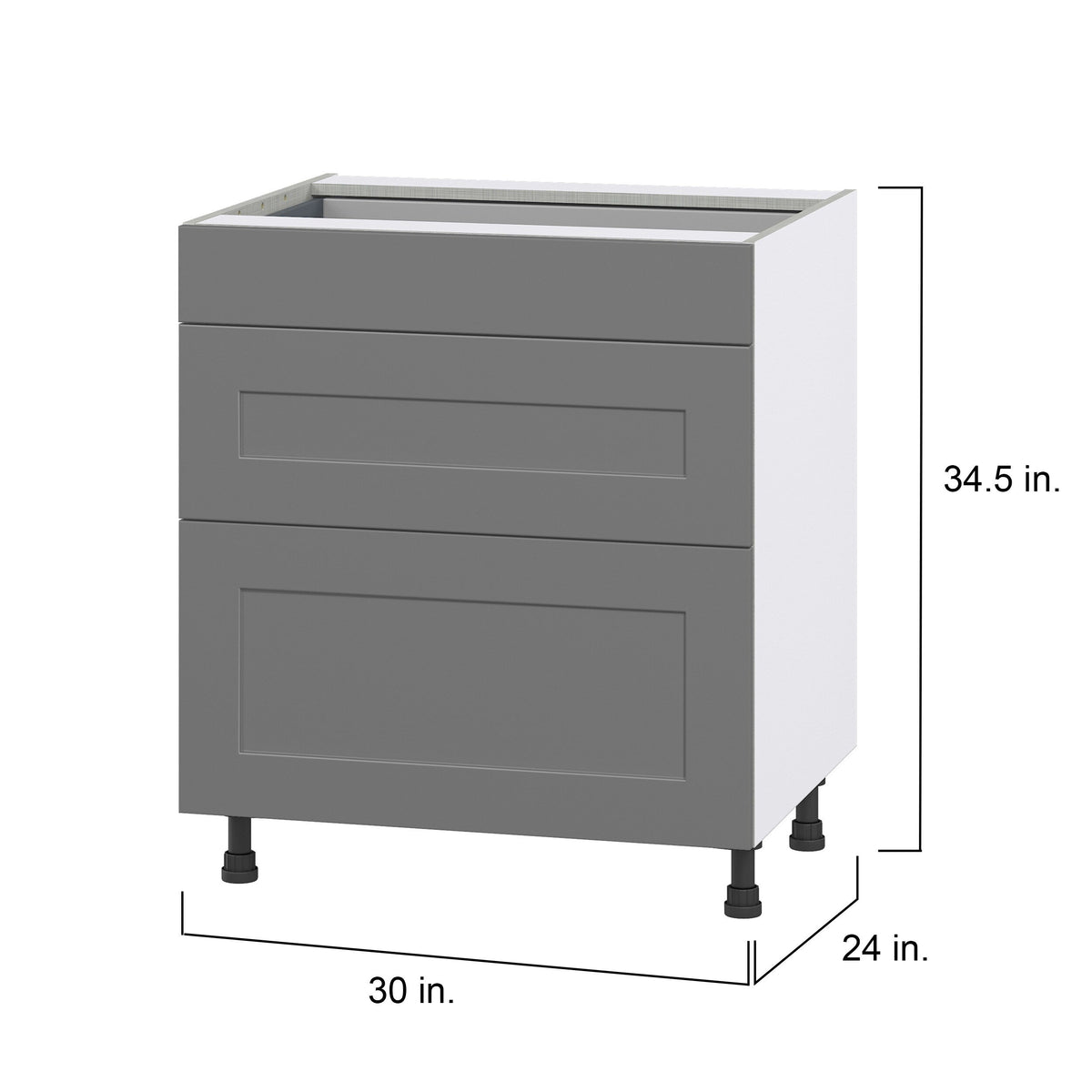 Hugo&Borg Beaumont 30-in W x 34.5-in H x 24-in D Slate Gray 3-Drawer Base Fully Assembled Cabinet