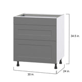 Hugo&Borg Beaumont 30-in W x 34.5-in H x 24-in D Slate Gray 3-Drawer Base Fully Assembled Cabinet