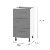 Hugo&Borg Beaumont 18-in W x 34.5-in H x 24-in D Slate Gray 3-Drawer Base Fully Assembled Cabinet