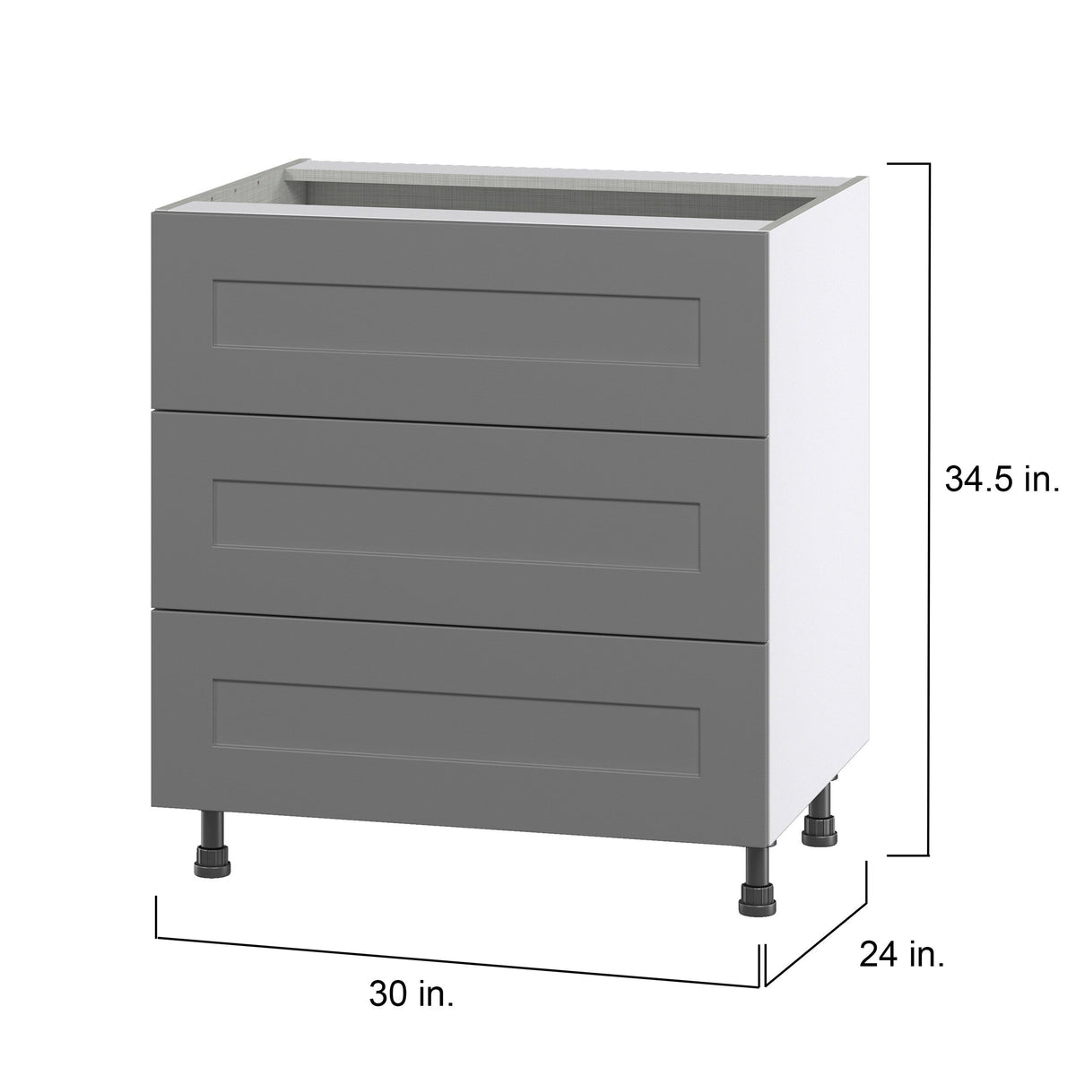 Hugo&Borg Beaumont 30-in W x 34.5-in H x 24-in D Slate Gray 3-Drawer Base Fully Assembled Cabinet