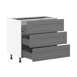 Hugo&Borg Beaumont 36-in W x 34.5-in H x 24-in D Slate Gray 3-Drawer Base Fully Assembled Cabinet