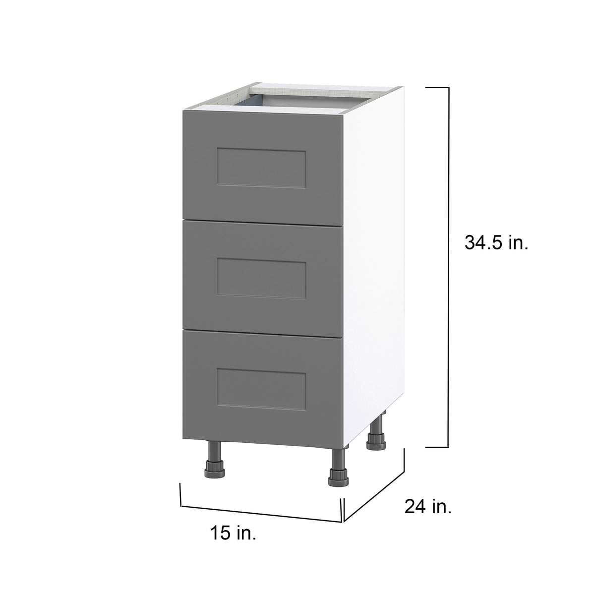 Hugo&Borg Beaumont 15-in W x 34.5-in H x 24-in D Slate Gray 3-Drawer Base Fully Assembled Cabinet