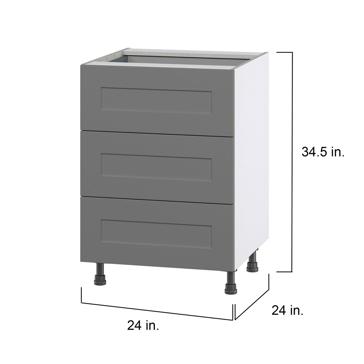 Hugo&Borg Beaumont 24-in W x 34.5-in H x 24-in D Slate Gray 3-Drawer Base Fully Assembled Cabinet