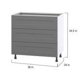 Hugo&Borg Beaumont 36-in W x 34.5-in H x 24-in D Slate Gray 3-Drawer Base Fully Assembled Cabinet