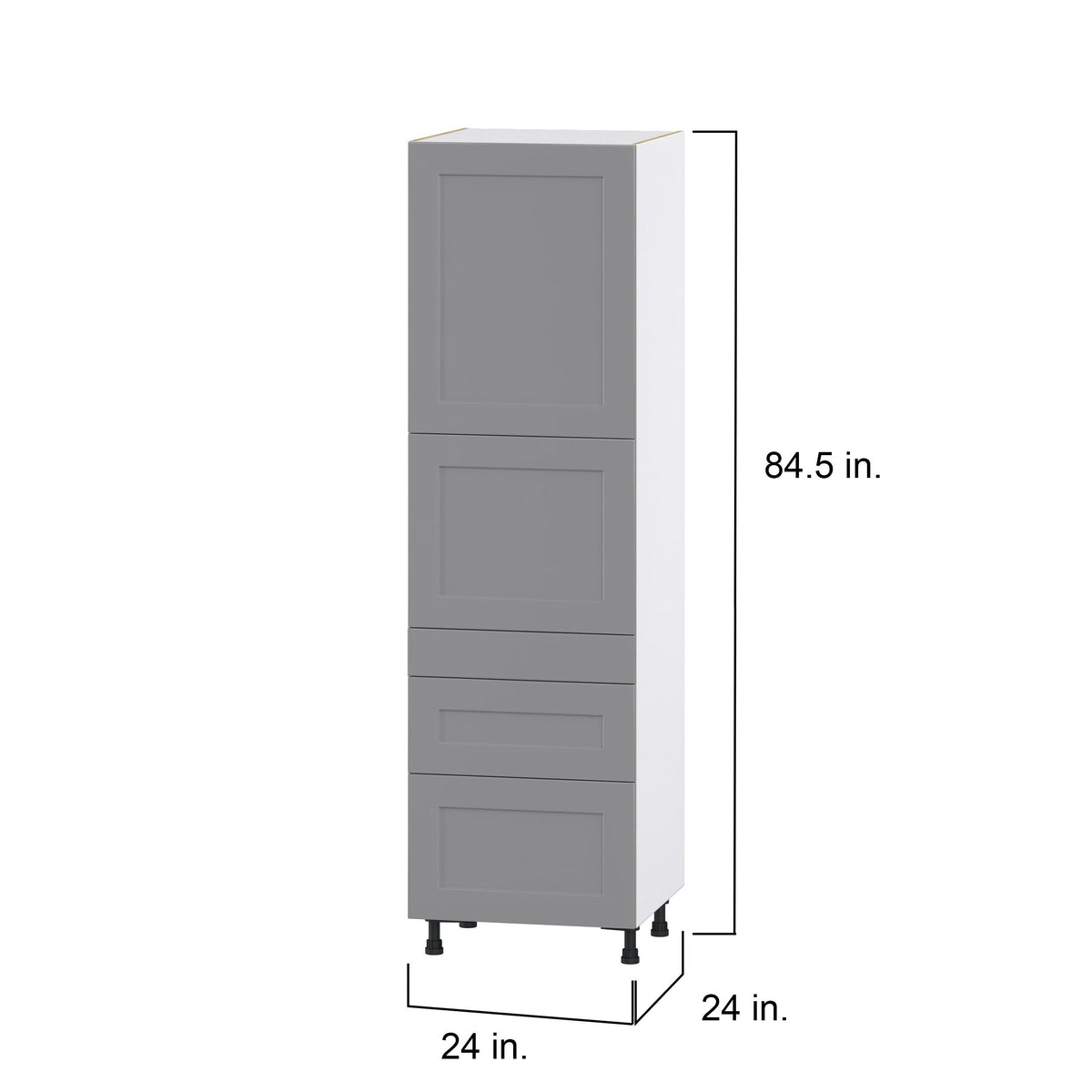 Hugo&Borg Beaumont 24-in W x 84.5-in H x 24-in D Slate Gray 3-Drawers Pantry Fully Assembled Cabinet (Flat Panel Shaker Style)