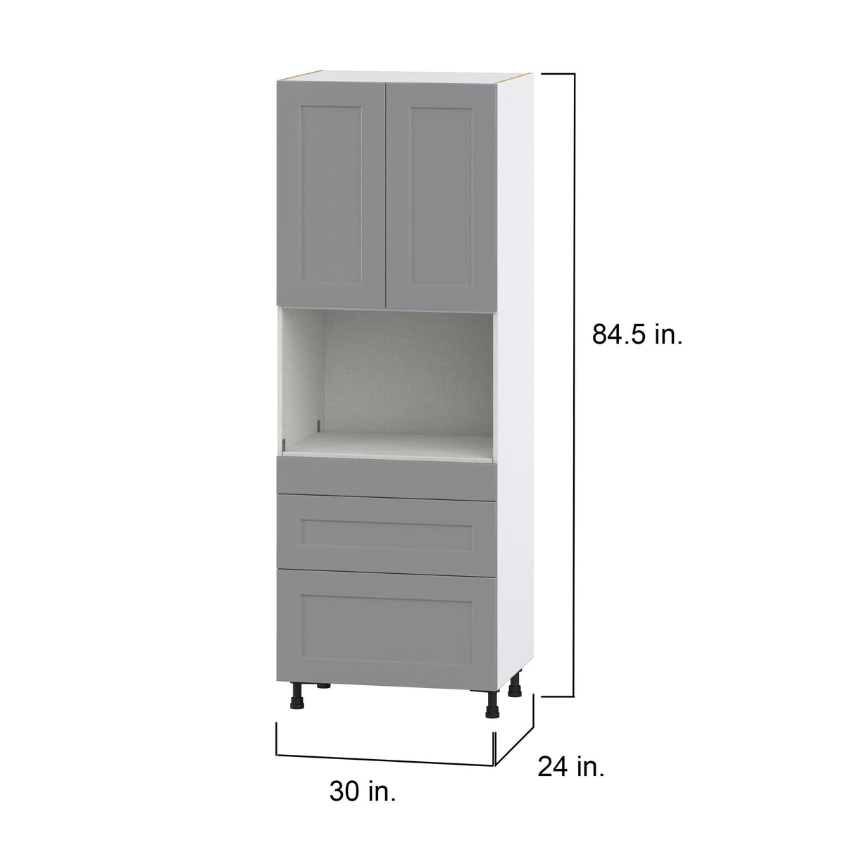 Hugo&Borg Beaumont 30-in W x 84.5-in H x 24-in D Slate Gray 3-Drawers Pantry Fully Assembled Cabinet (Flat Panel Shaker Style)