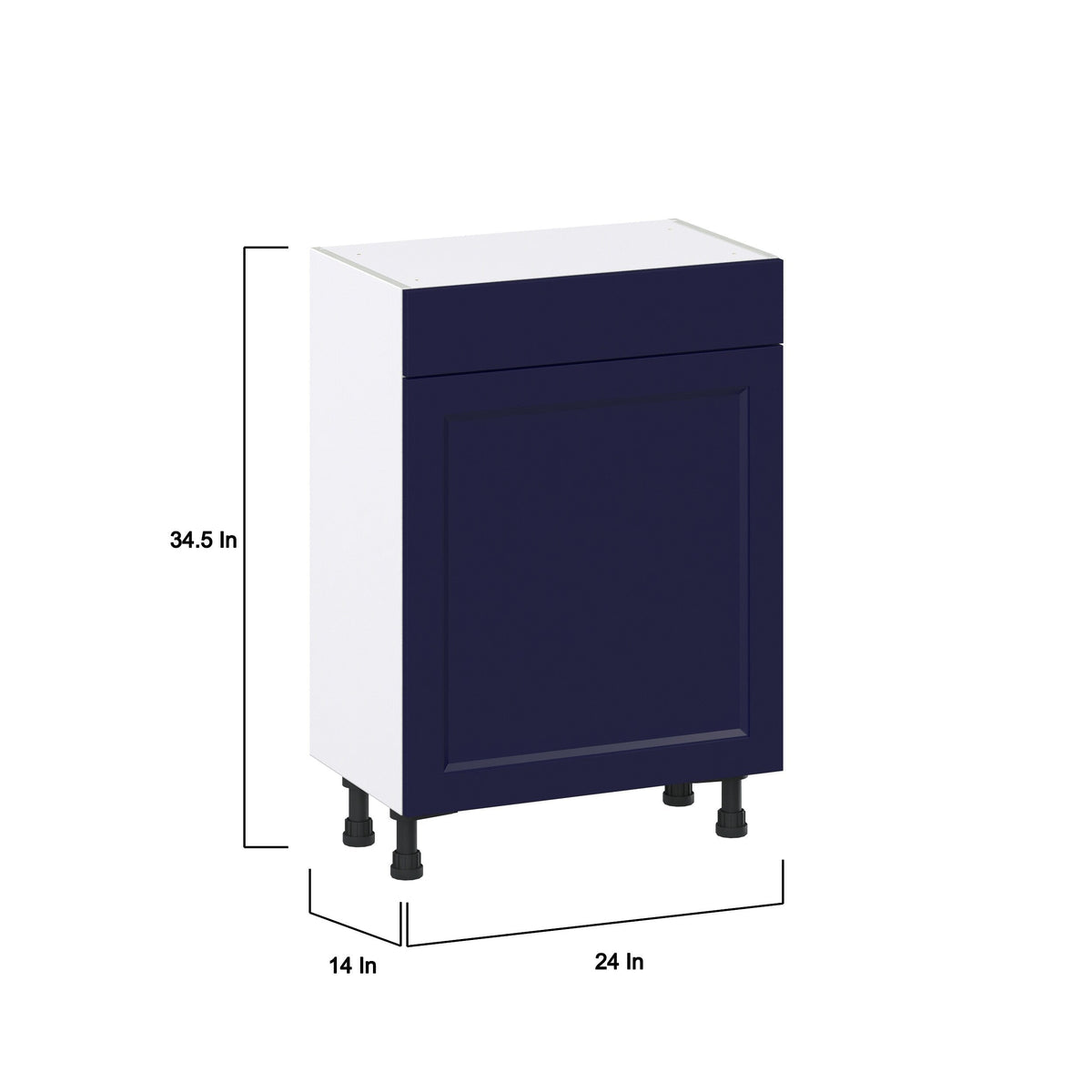 Hugo&Borg Lorette 24-in W x 34.5-in H x 14-in D Navy Blue 1-Drawer Base Fully Assembled Cabinet (Recessed Panel Shaker Style)