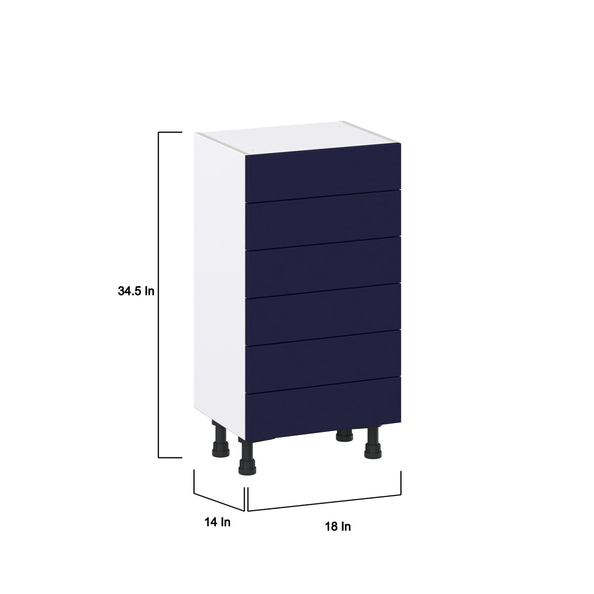 Hugo&Borg Lorette 18-in W x 34.5-in H x 14-in D Navy Blue 6-Drawer Base Fully Assembled Cabinet