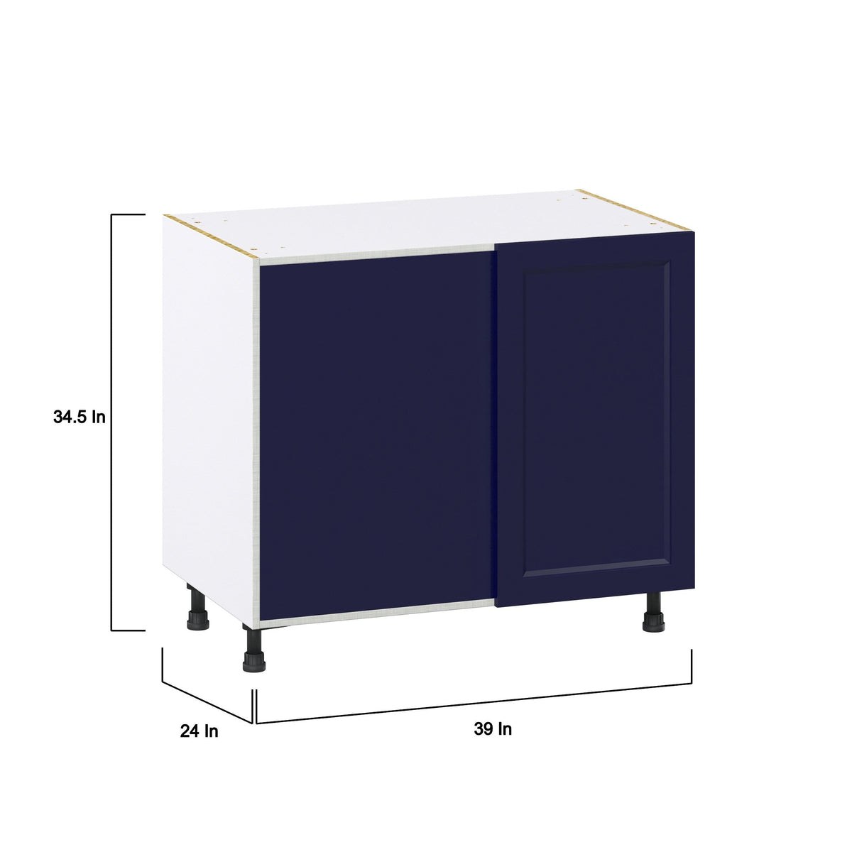 Hugo&Borg Lorette 39-in W x 34.5-in H x 24-in D Navy Blue Blind Corner Base Fully Assembled Cabinet (Recessed Panel Shaker Style)