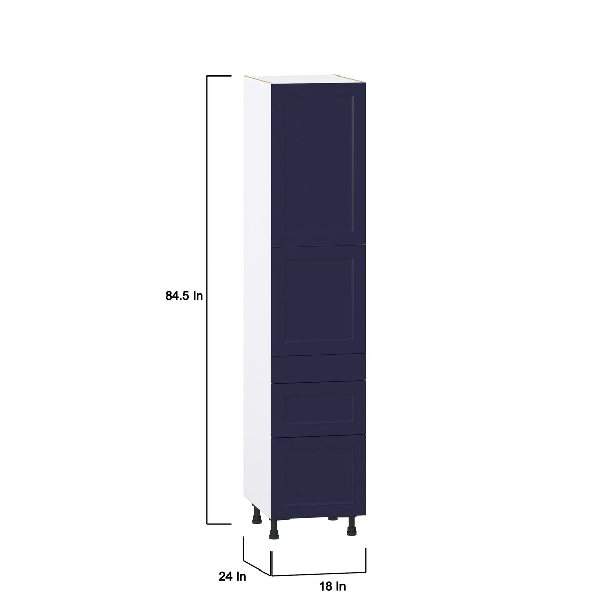 Hugo&Borg Lorette 18-in W x 84.5-in H x 24-in D Navy Blue 3-Drawers Pantry Fully Assembled Cabinet (Recessed Panel Shaker Style)