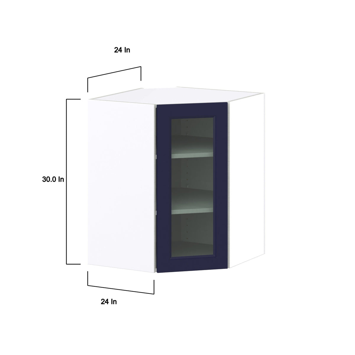 Hugo&Borg Lorette 24-in W x 30-in H x 14-in D Navy Blue Blind Corner Wall Fully Assembled Cabinet (Glass Panel Shaker Style)