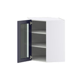 Hugo&Borg Lorette 24-in W x 30-in H x 14-in D Navy Blue Blind Corner Wall Fully Assembled Cabinet (Glass Panel Shaker Style)