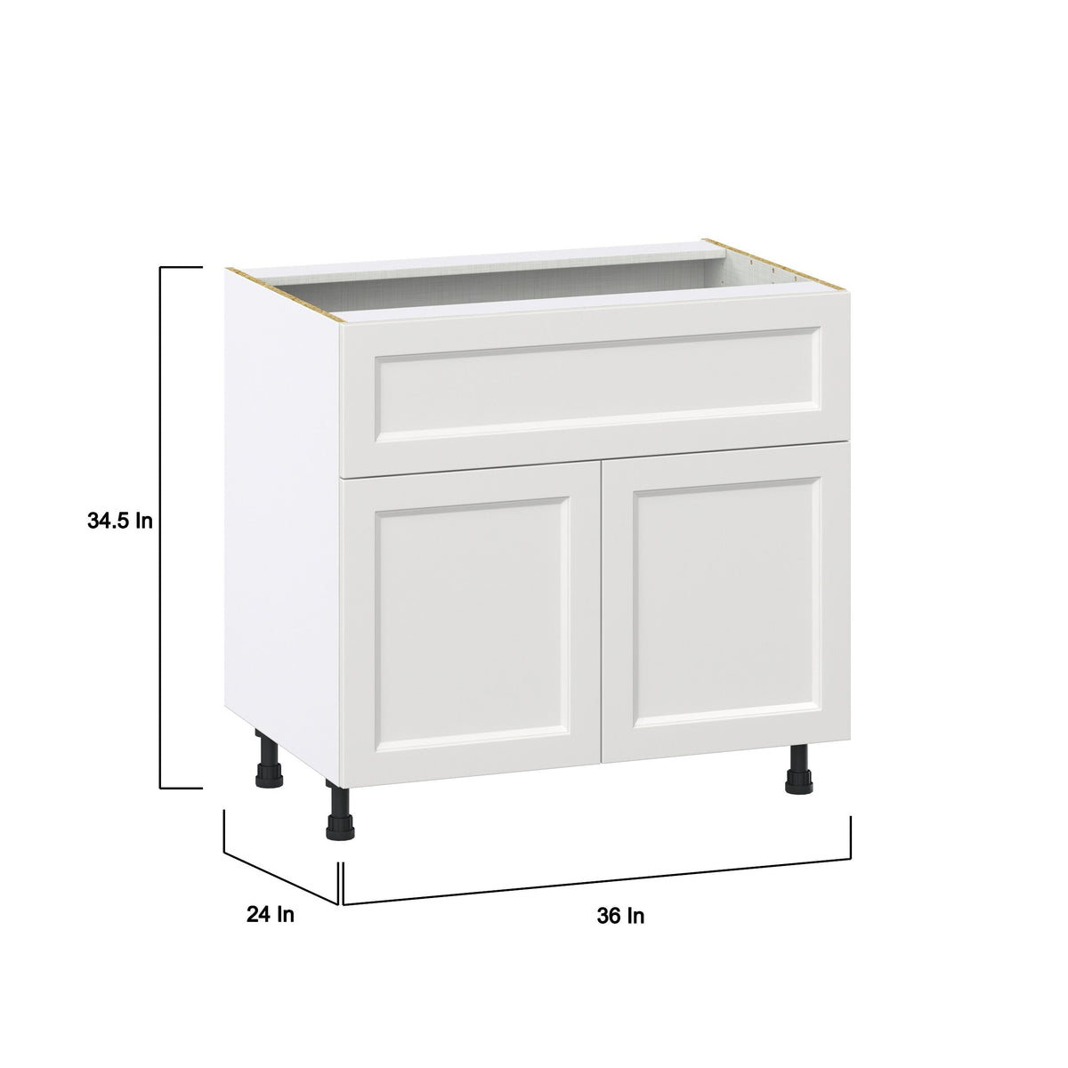 Hugo&Borg Riviera 36-in W x 34.5-in H x 24-in D Bright White 1-Drawer Base Fully Assembled Cabinet (Recessed Panel Shaker Style)