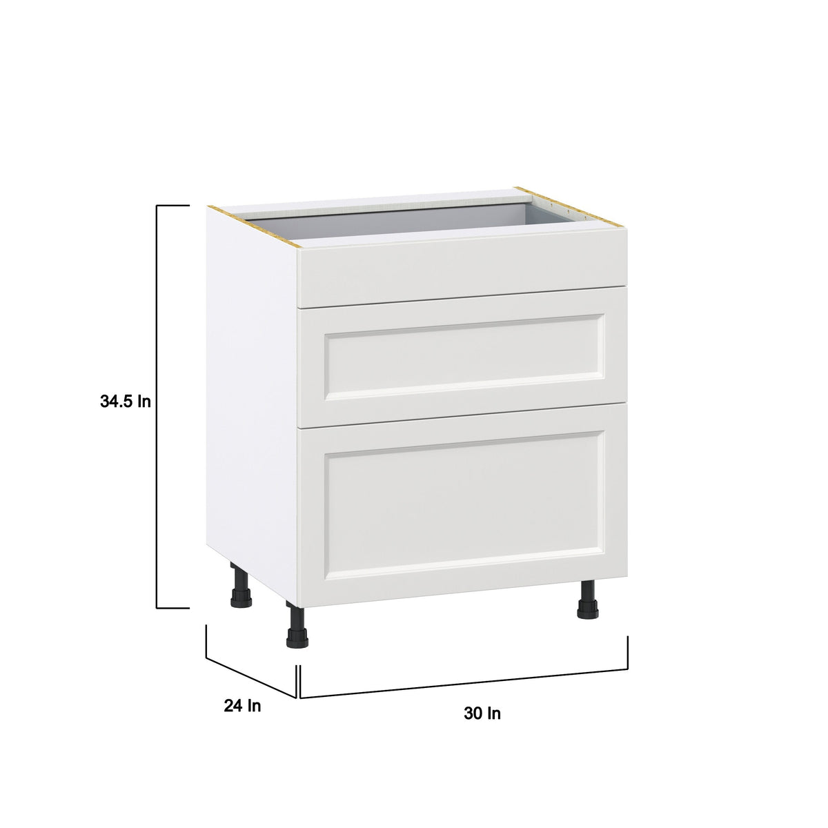 Hugo&Borg Riviera 30-in W x 34.5-in H x 24-in D Bright White 3-Drawer Base Fully Assembled Cabinet