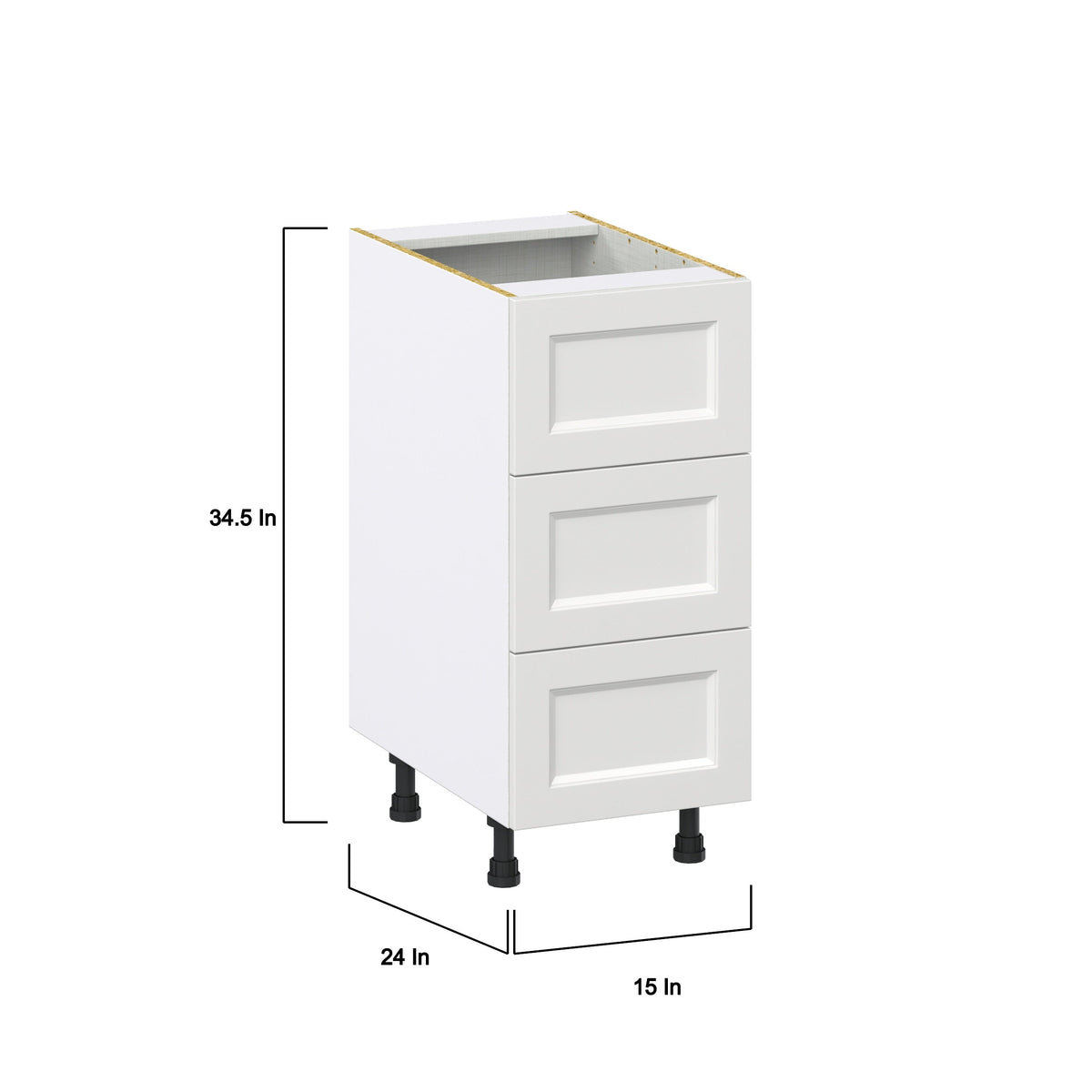 Hugo&Borg Riviera 15-in W x 34.5-in H x 24-in D Bright White 3-Drawer Base Fully Assembled Cabinet