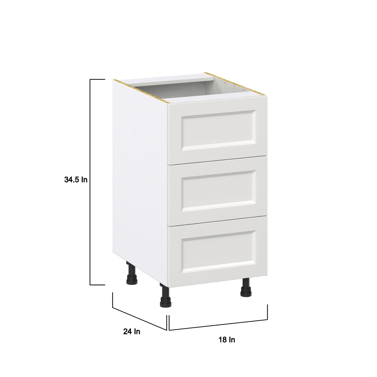 Hugo&Borg Riviera 18-in W x 34.5-in H x 24-in D Bright White 3-Drawer Base Fully Assembled Cabinet