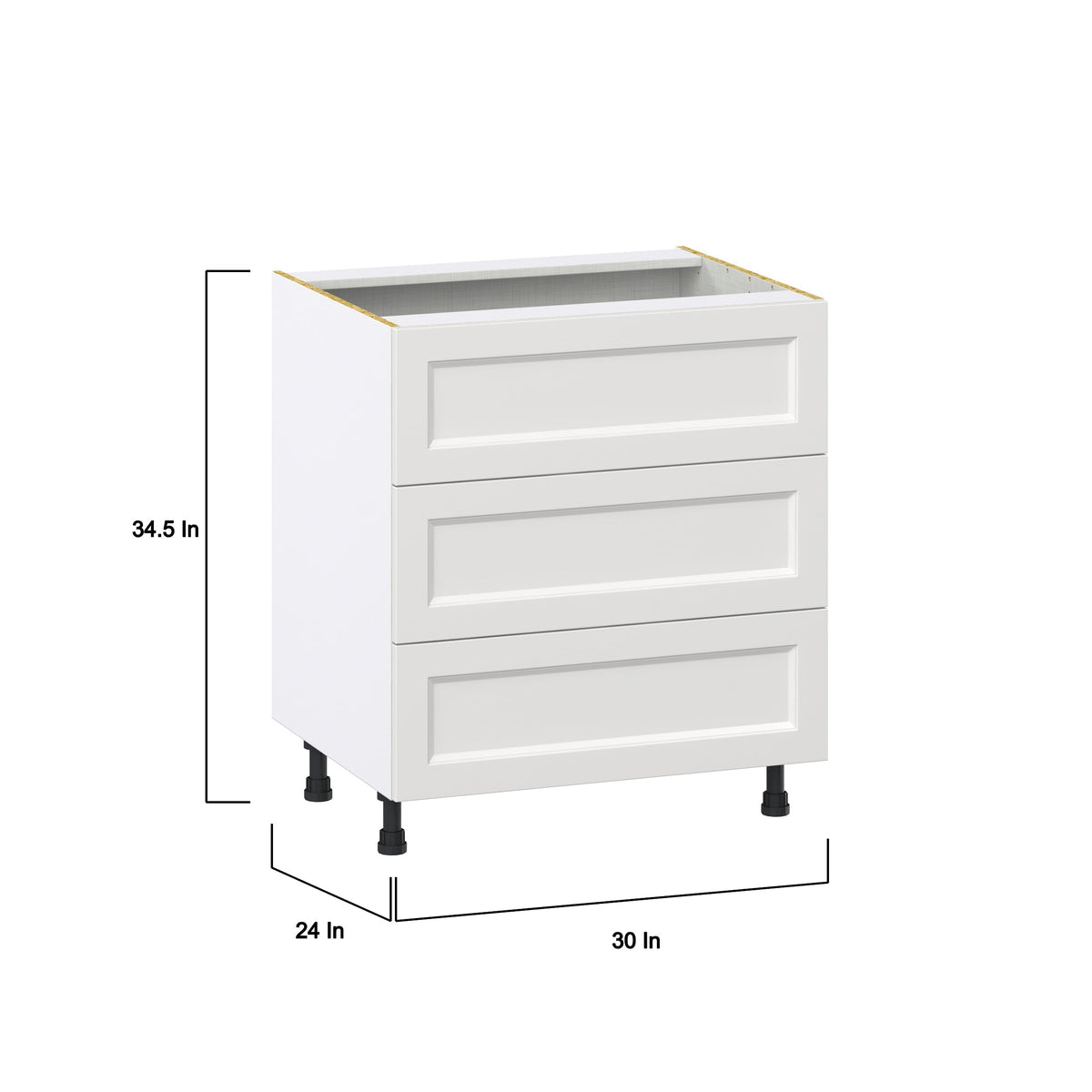 Hugo&Borg Riviera 30-in W x 34.5-in H x 24-in D Bright White 3-Drawer Base Fully Assembled Cabinet
