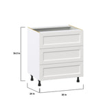 Hugo&Borg Riviera 30-in W x 34.5-in H x 24-in D Bright White 3-Drawer Base Fully Assembled Cabinet