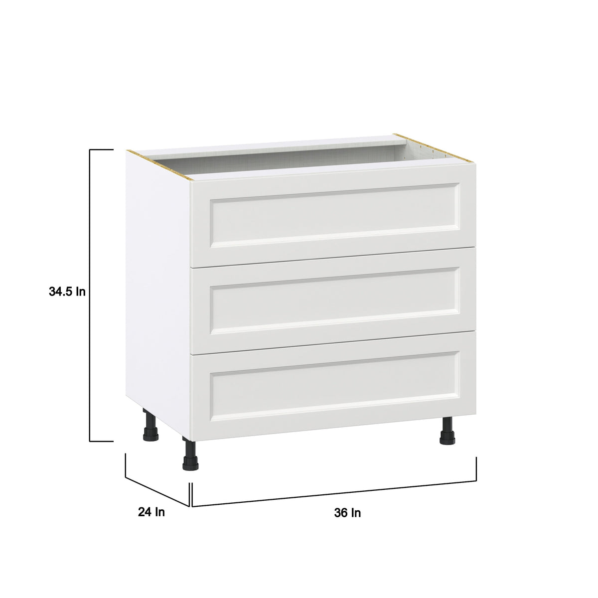 Hugo&Borg Riviera 36-in W x 34.5-in H x 24-in D Bright White 3-Drawer Base Fully Assembled Cabinet