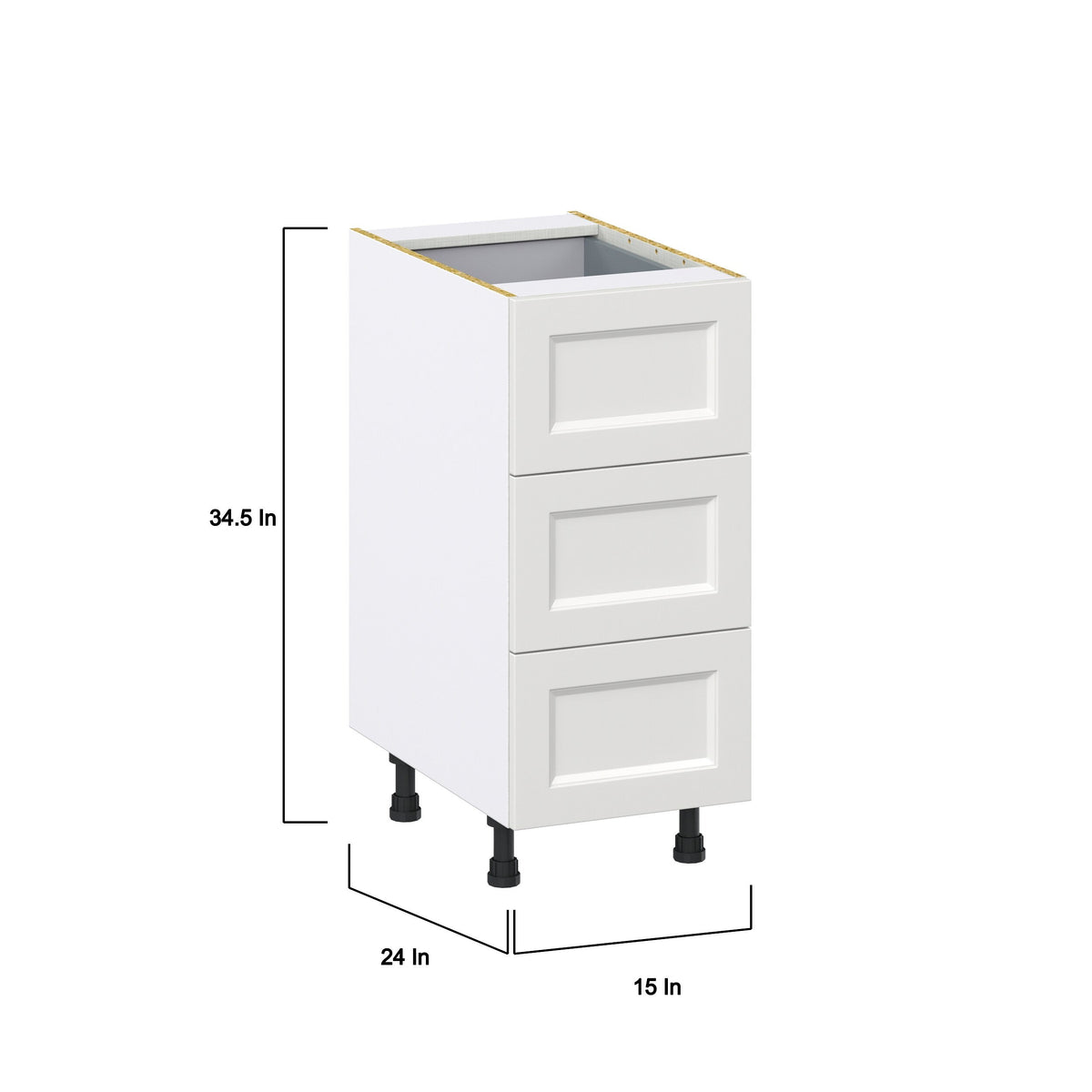 Hugo&Borg Riviera 15-in W x 34.5-in H x 24-in D Bright White 3-Drawer Base Fully Assembled Cabinet