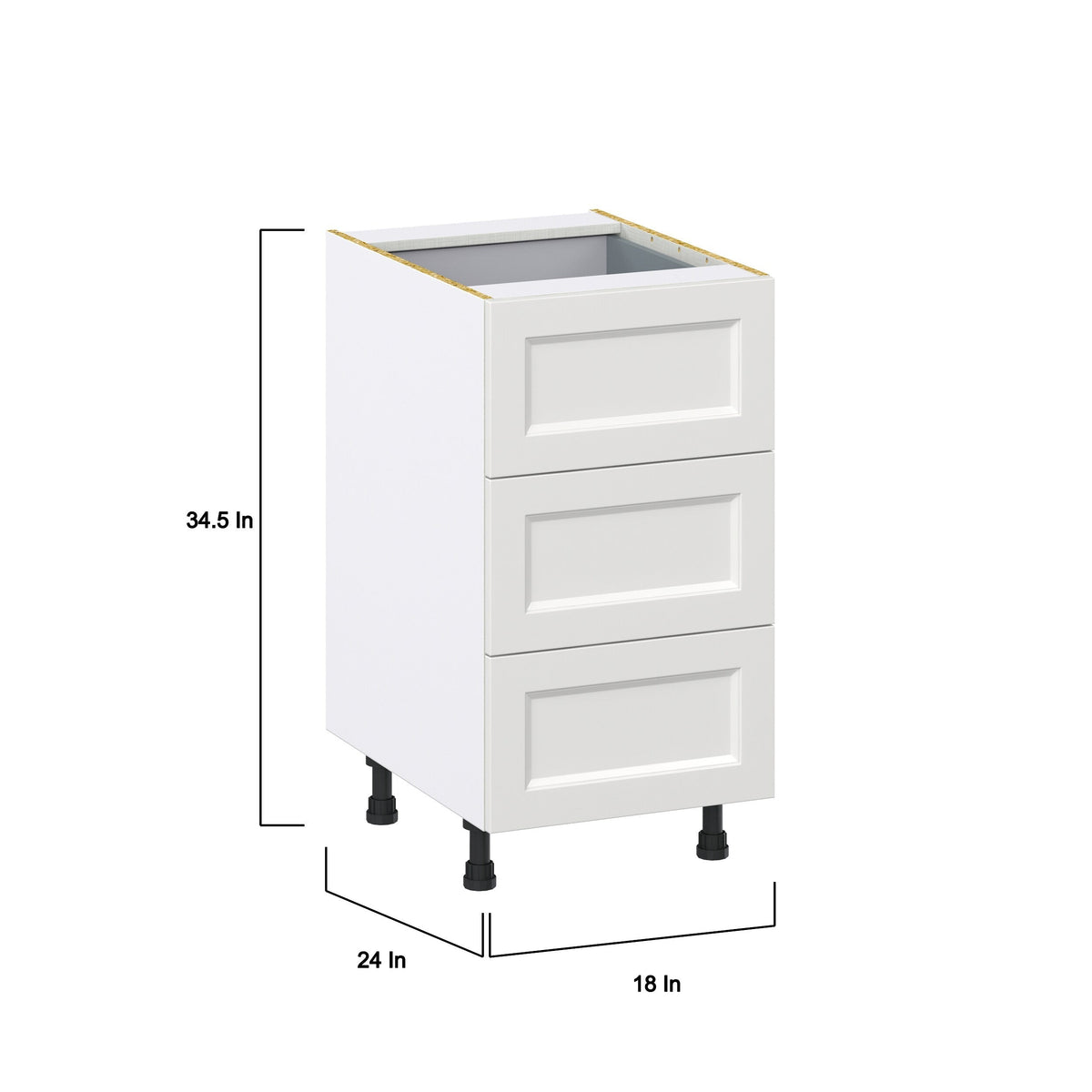 Hugo&Borg Riviera 18-in W x 34.5-in H x 24-in D Bright White 3-Drawer Base Fully Assembled Cabinet