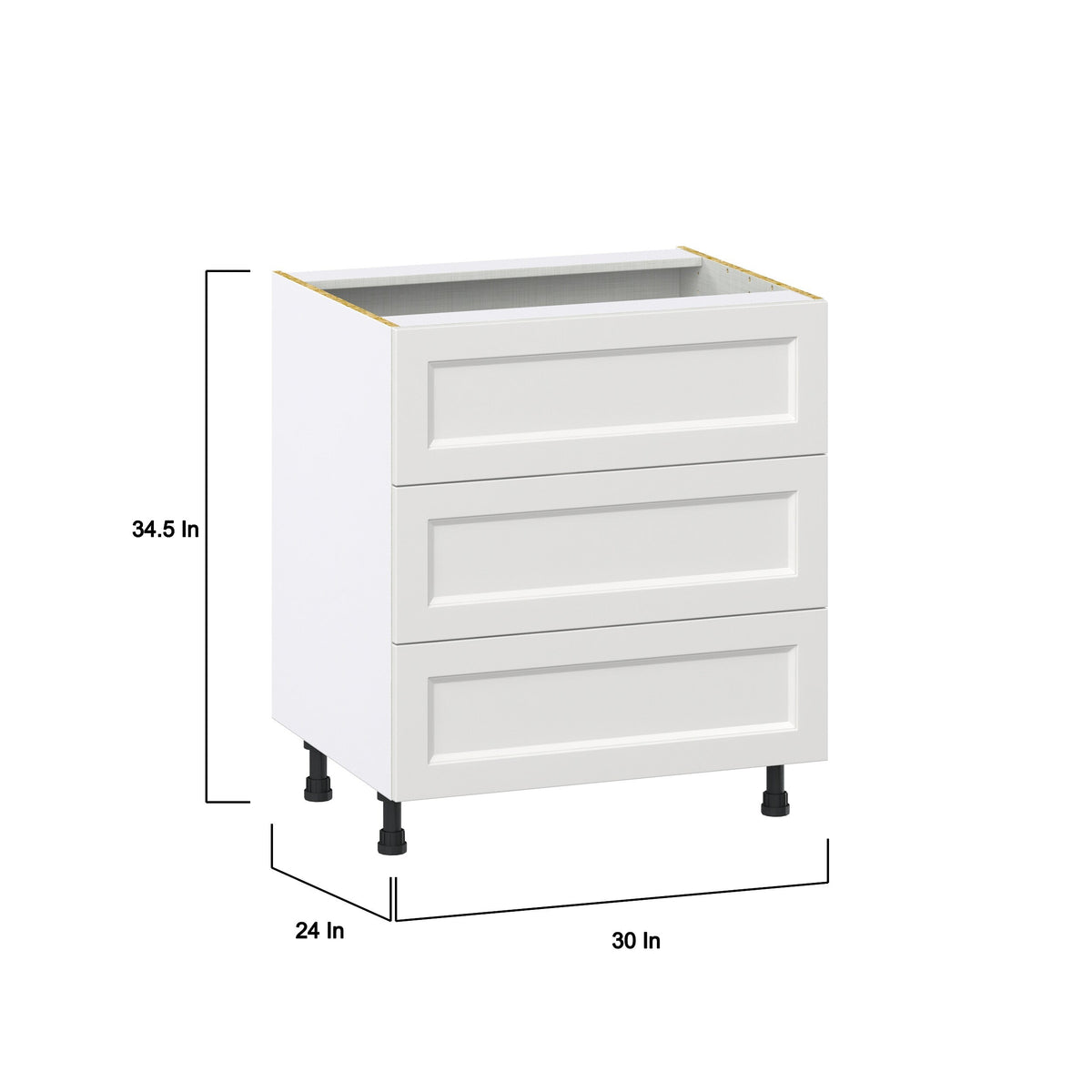 Hugo&Borg Riviera 30-in W x 34.5-in H x 24-in D Bright White 3-Drawer Base Fully Assembled Cabinet