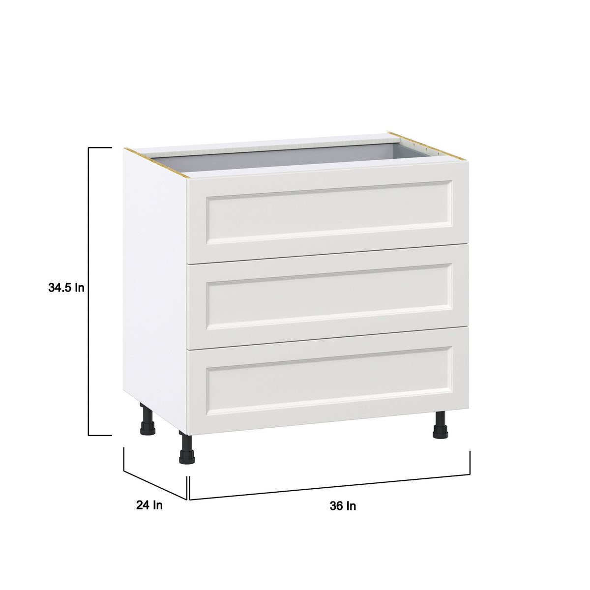 Hugo&Borg Riviera 36-in W x 34.5-in H x 24-in D Bright White 3-Drawer Base Fully Assembled Cabinet
