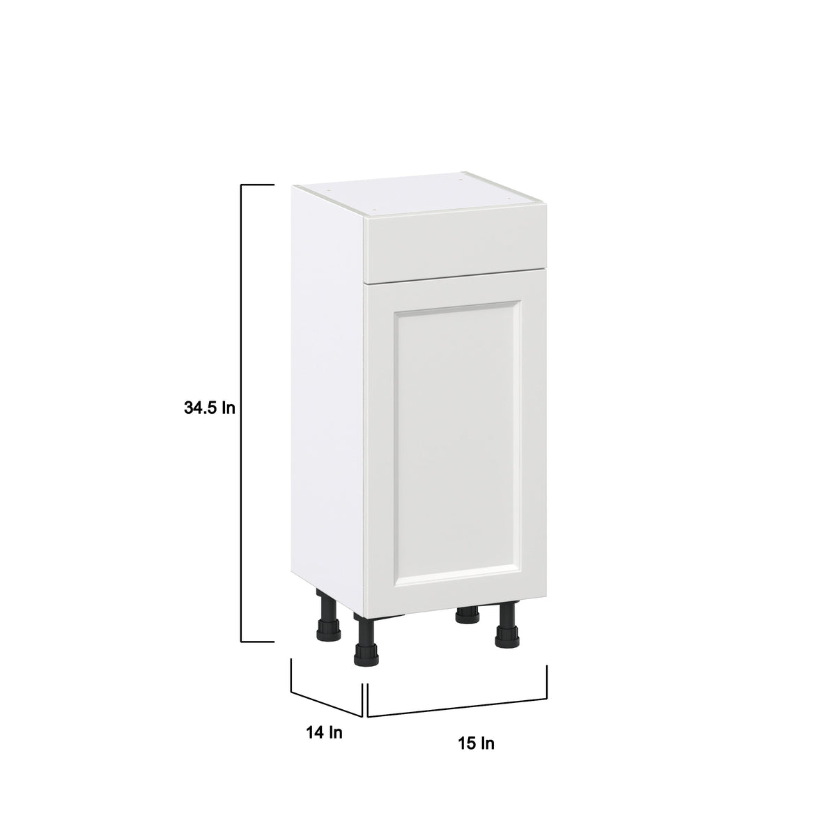 Hugo&Borg Riviera 15-in W x 34.5-in H x 14-in D Bright White 1-Drawer Base Fully Assembled Cabinet (Recessed Panel Shaker Style)