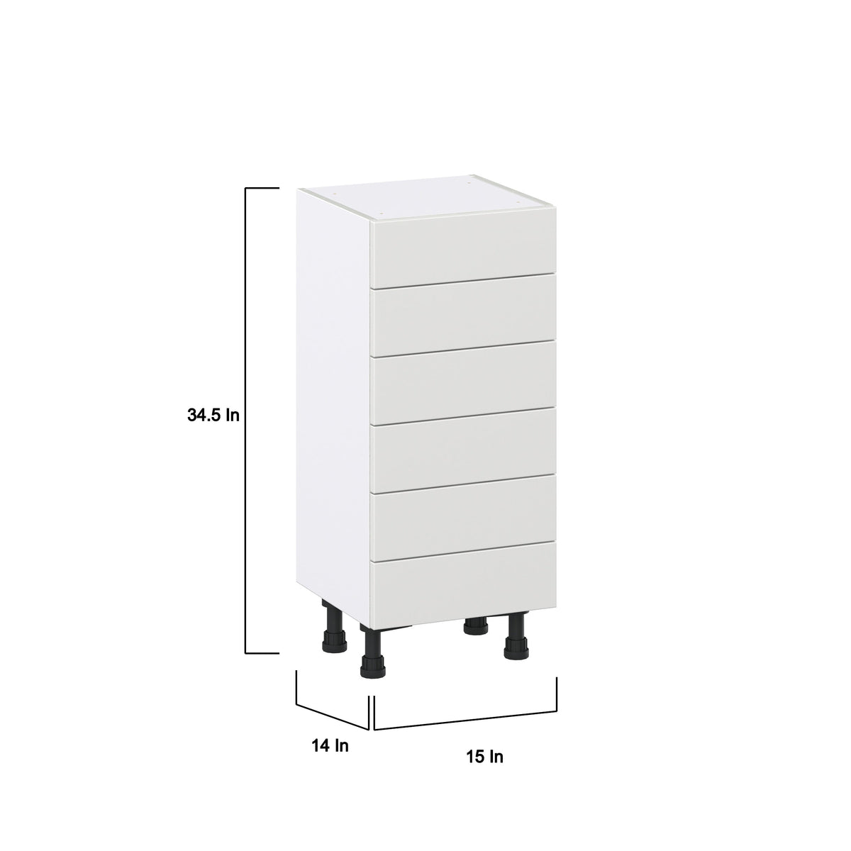 Hugo&Borg Riviera 15-in W x 34.5-in H x 14-in D Bright White 6-Drawer Base Fully Assembled Cabinet