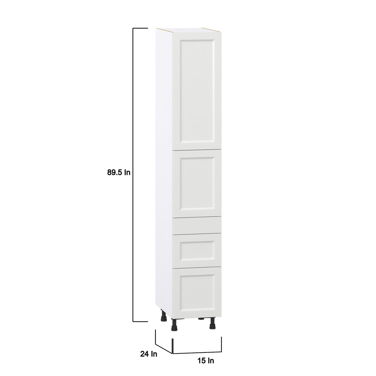 Hugo&Borg Riviera 15-in W x 89.5-in H x 24-in D Bright White 3-Drawers Pantry Fully Assembled Cabinet (Recessed Panel Shaker Style)