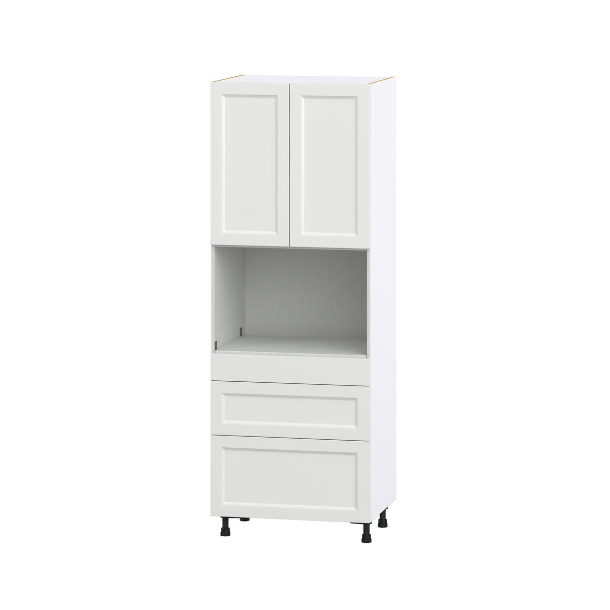 Hugo&Borg Riviera 30-in W x 84.5-in H x 24-in D Bright White 3-Drawers Microwave Base Fully Assembled Cabinet (Recessed Panel Shaker Style)