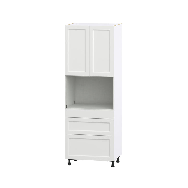 Hugo&Borg Riviera 30-in W x 84.5-in H x 24-in D Bright White 3-Drawers Microwave Base Fully Assembled Cabinet (Recessed Panel Shaker Style)