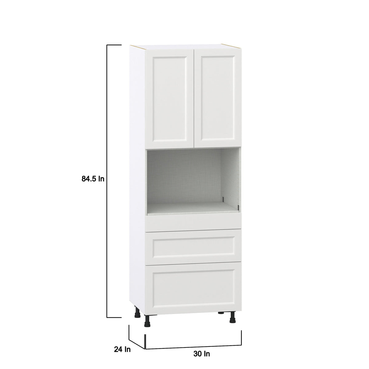 Hugo&Borg Riviera 30-in W x 84.5-in H x 24-in D Bright White 3-Drawers Microwave Base Fully Assembled Cabinet (Recessed Panel Shaker Style)