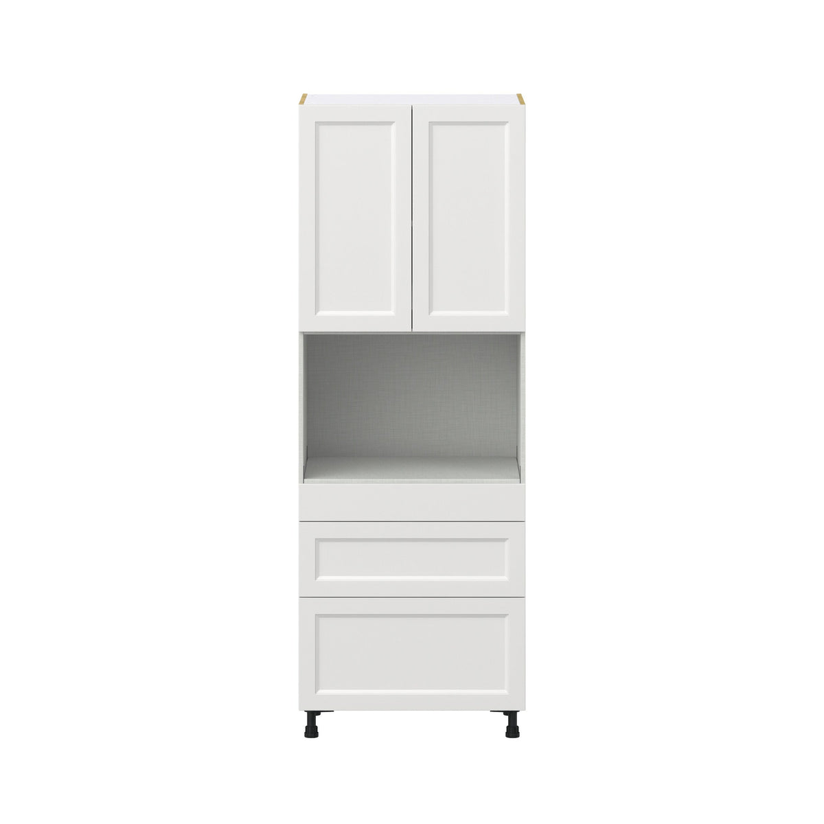 Hugo&Borg Riviera 30-in W x 84.5-in H x 24-in D Bright White 3-Drawers Microwave Base Fully Assembled Cabinet (Recessed Panel Shaker Style)
