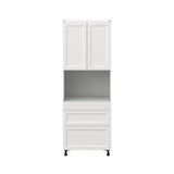 Hugo&Borg Riviera 30-in W x 84.5-in H x 24-in D Bright White 3-Drawers Microwave Base Fully Assembled Cabinet (Recessed Panel Shaker Style)