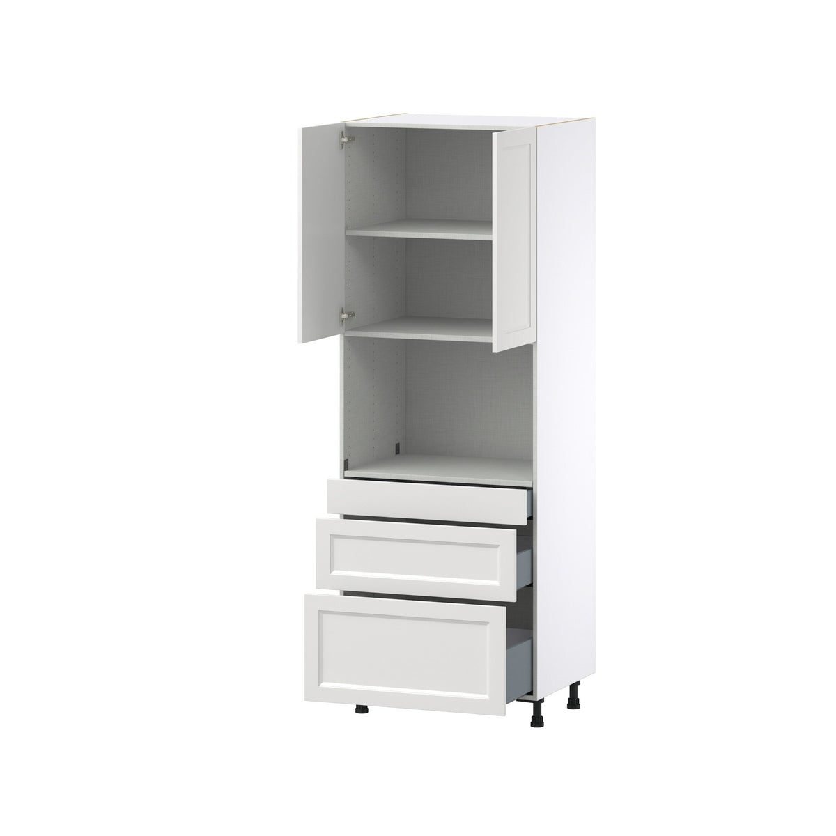 Hugo&Borg Riviera 30-in W x 84.5-in H x 24-in D Bright White 3-Drawers Microwave Base Fully Assembled Cabinet (Recessed Panel Shaker Style)