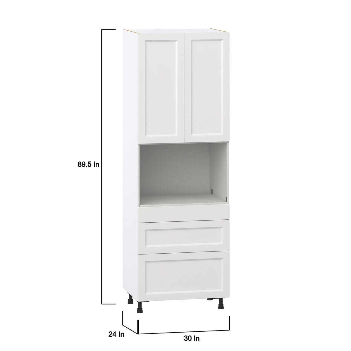 Hugo&Borg Riviera 30-in W x 89.5-in H x 24-in D Bright White 3-Drawers Microwave Pantry Fully Assembled Cabinet (Recessed Panel Shaker Style)