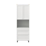Hugo&Borg Riviera 30-in W x 89.5-in H x 24-in D Bright White 3-Drawers Microwave Pantry Fully Assembled Cabinet (Recessed Panel Shaker Style)